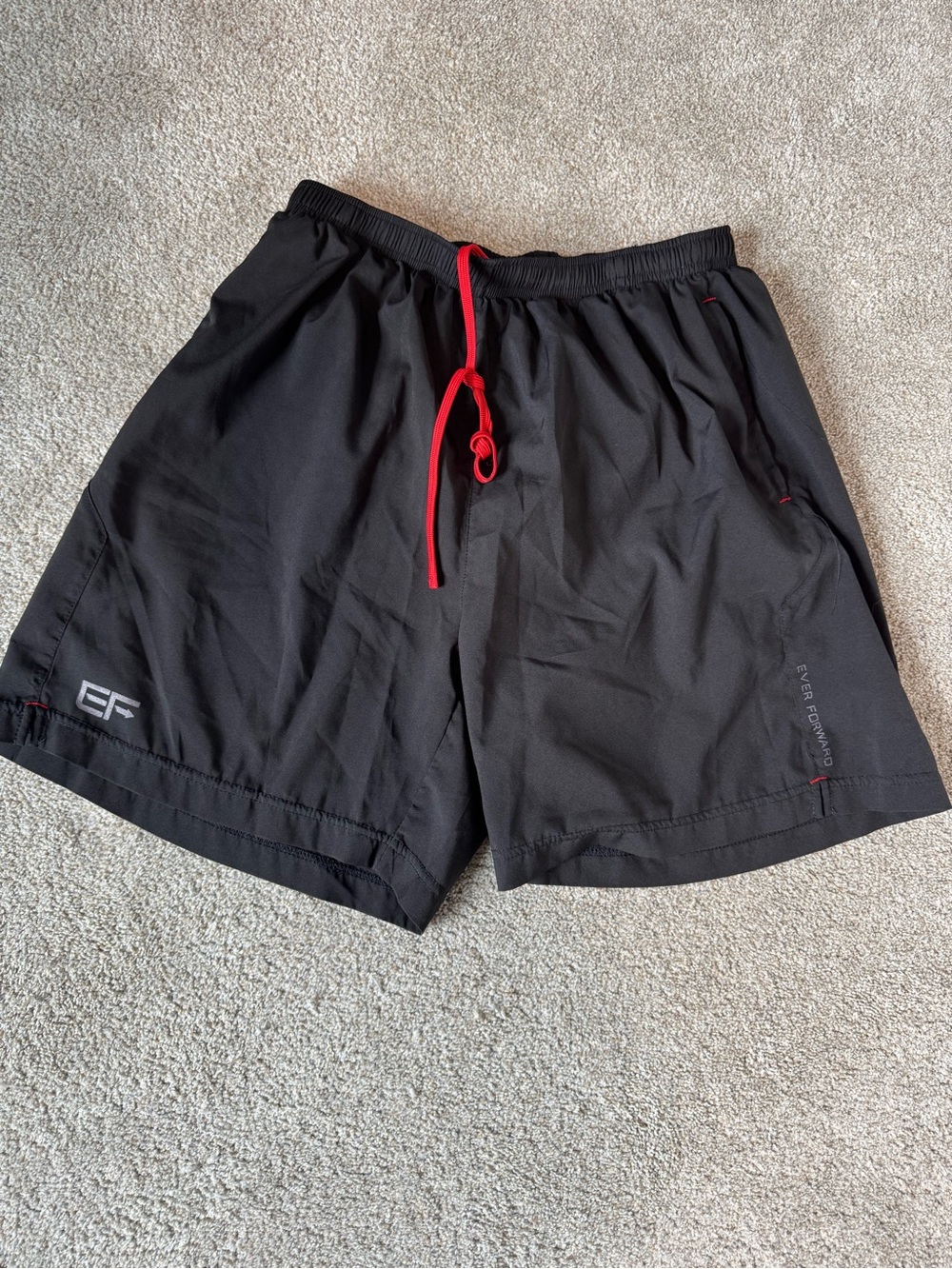 Ever Forward Black Athletic Swim Shorts with Red Drawstring